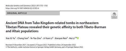 Latest data: Ancient DNA data of Tuyuhun Ancient Tomb in Dulan County, Qinghai.
