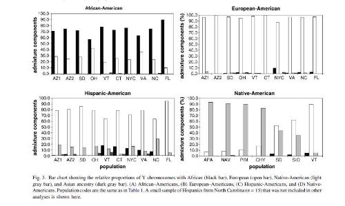 Y-type patrilineal composition of American Whites, Blacks, Indians, Hispanics, Asians
